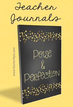 a black book with gold confetti on it and the title, teacher journals