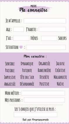 a purple and white checklist with the words me connaiire written in french