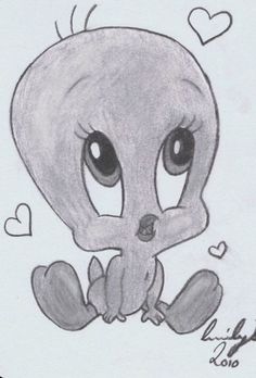 a drawing of a little bird with big eyes