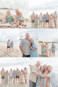 a collage of family photos on the beach