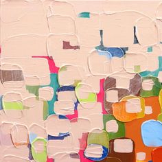 an abstract painting with many different colors and shapes on it's canvases,