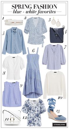 Blue White Summer Outfit, Blue And White Capsule Wardrobe, Blue And White Outfits For Women, Blue And White Summer Outfits, White And Blue Outfits For Women, Blue And White Outfit Aesthetic, Navy Blue And White Outfits, Blue And White Outfit Ideas, Blue And White Clothes