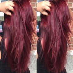 LOVE this color! 6rv Hair Color, Bordo Hair Color, Long Wine Red Hair, Long Maroon Hair, Orchard Red Hair Color, Bright Burgandy Hair, Hair Dye Tips, Wine Hair