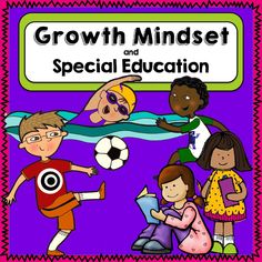 the growth minds and special education poster with children playing soccer in front of a purple background