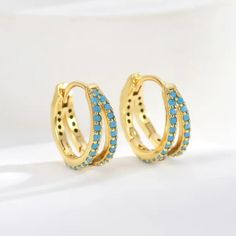 Brand New Women's Double Row Turquoise Huggie Hoop Earrings 14k Gold Plated Sterling Silver Genuine 2ct Natural Turquoise Gemstones 15mm Tall Retail Price $350 Buy With Confidence From A Trusted Seller With A 99%+ Feedback Rating! A0366 (Id-751-) Blue Hypoallergenic Hoop Jewelry, Hypoallergenic Blue Hoop Jewelry, Blue Hypoallergenic Small Hoop Jewelry, Hypoallergenic Blue Small Hoop Jewelry, Blue Small Hoop Jewelry For Anniversary, Blue Small Hoop Earrings For Anniversary, Blue Huggie Hoop Earrings For Pierced Ears, Blue Hoop Huggie Earrings Gift, Blue Huggie Hoop Earrings As Gift