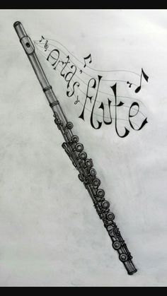 a drawing of a flute with music notes on it