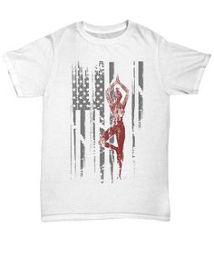 Crack up your yoga class with this awesome and cool shirt that features a yoga lady and the USA flag. Yoga Class, Usa Flag, Tattoo Art, Cool Shirts