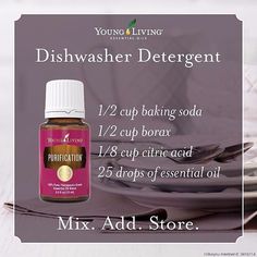 Als mijn "normale" vaatwastabletten op zijn ga ik dit is proberen te maken. Diy Dishwasher Detergent, Homemade Dishwasher Detergent, Purification Essential Oil, Essential Oil Mixes