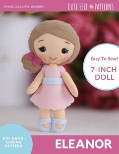 Cute Felt Patterns Hand Sewing Eleanor 7 Felt Doll Hand Sewing Pattern Pixie Faire Tiny Dolls To Make, Kids Present Ideas, Easy Doll Pattern, Rosie Birthday, Diy Yarn Dolls, Felt Doll Pattern, Felt Doll Patterns, Disappearing Ink, Split Stitch