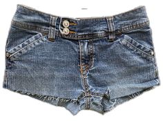 Y2k Short Length Denim Blue Jeans, Y2k Short Denim Blue Jeans, Y2k Fitted Denim Shorts, Y2k High Waist Medium Wash Shorts, Y2k Fitted Jean Shorts With Pockets, Fitted Y2k Denim Shorts, Y2k Style Fitted Mid-rise Jean Shorts, Y2k Style Medium Wash Cutoff Shorts, Y2k Medium Wash Cutoff Shorts