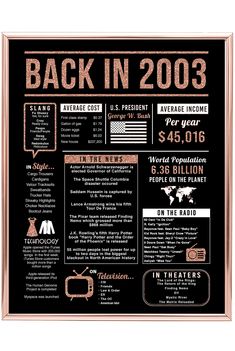 the back in 2007 poster is shown on a blackboard with copper lettering and an american flag