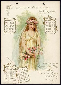 THE TENNYSON CALENDAR FOR 1905 Nature Ephemera, Shabby Chic Printables, Calendar Vintage, May Queen, Antique Wedding, Vintage Bride