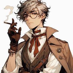 Blacksmith Art Character, Human Alchemist Dnd, Anime Researcher, Scientist Anime Guy, Strategist Character, Steampunk Male Character Design, Train Conductor Oc, Anime Mad Scientist, Detective Dnd