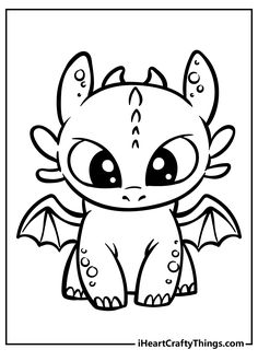 a cute little dragon with big eyes and wings coloring page for kids to color on