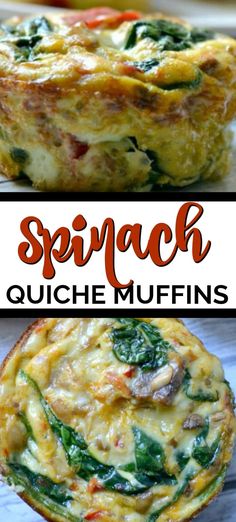 spinach quiche muffins with cheese and spinach on top