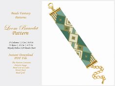 the bead pattern for this bracelet is shown in gold and green beads, with a key