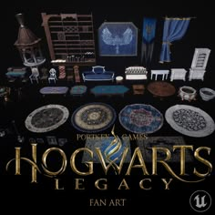 harry potter's hogwarts legacy fan art poster with various items