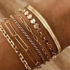 Gold Tone Chain Rope Bracelet Set, Faux Gold, Ships In 7-8 Days Lock Jewelry, Geometric Bracelet, Snake Chain Bracelets, Hand Bracelet, Gold Snake, Bracelet Collection, Colorful Bracelets, Steel Jewelry, Stainless Steel Jewelry