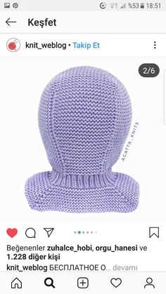 a knitted hat is shown on an instagramtion page, with the caption below it