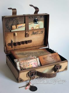 an old suitcase filled with lots of different items