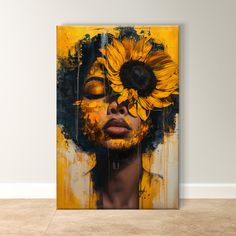 a woman's face with sunflowers painted on it