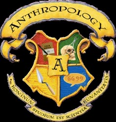 an image of the hogwarts crest with words and symbols above it that read, anthroplogy