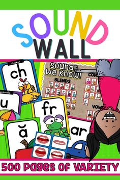 an image of sound wall with words and pictures for children to play in the room