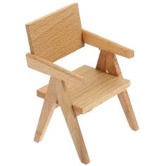 a small wooden chair sitting on top of a white floor