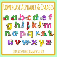 the lowercase alphabet and numbers with animals on them are shown in this colorful poster