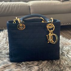 Used Christian Dior , Navy Blue Synthetic Material. Very Good Conditions. Comes With Dust Bag Lady Dior Handbag, Lady Dior, Dior Bag, Mini Bag, Christian Dior, Dust Bag, Dior, Bag Lady, Navy Blue