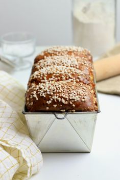 a loaf of bread sitting on top of a white counter