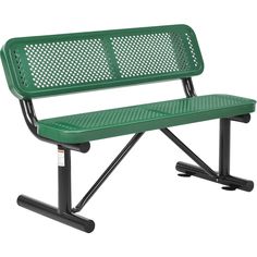 a black park bench sitting on top of a metal frame chair with two legs and no backrests