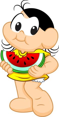 a cartoon character holding a slice of watermelon