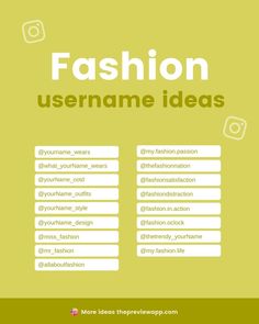 the fashion username is displayed on a yellow background with white letters and green squares