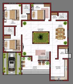 a floor plan for a house with two cars parked in the driveway