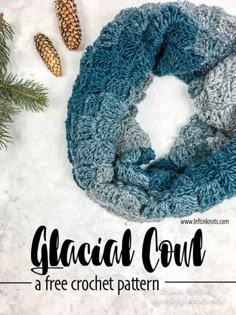 a crochet scarf with pine cones on it and the text, gnarl cow