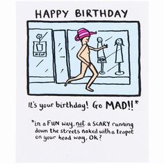 a birthday card with an image of a woman walking in front of a store window