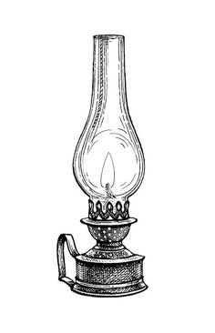 an old fashioned oil lamp with a candle on it's stand, vintage line drawing or engraving illustration