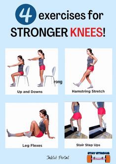 a woman is doing exercises for her legs and knees with the words, 4 exercises for stronger knees