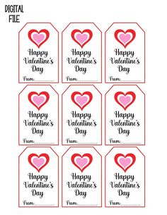 printable valentine's day tags with hearts and the words happy valentine's day