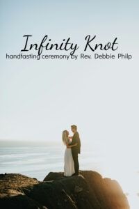 a man and woman standing on top of a rock near the ocean with text that reads, infinitity knot