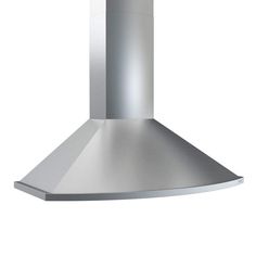 a stainless steel range hood on an isolated white background with the light reflecting off it's side