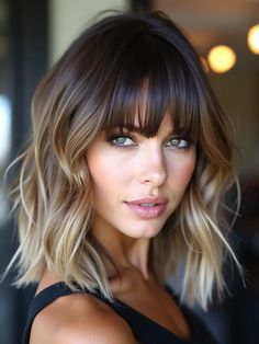 Brunette Balayage Hair Fringe, Shoulder Length Haircut With Fringe, Above Shoulder Shag Haircuts, Long Ombre Hair With Bangs, Short Bob Hairstyles For Thick Hair Choppy Layers Shoulder Length, Brunette Hair Fringe, Blonde Balayage With Fringe, Layered Hair With Balayage, Ombre Shag Hair