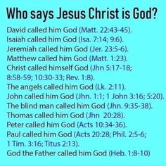 a blue background with the words, who says jesus christ is god? and an image of