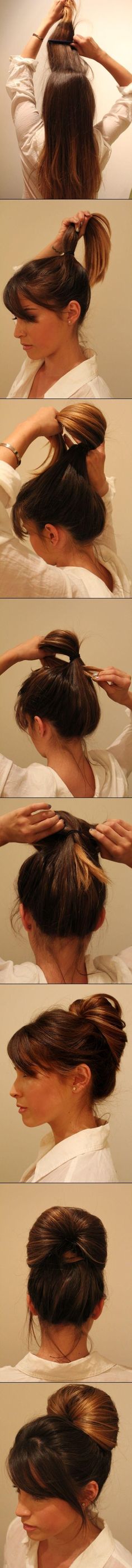 So much cuter than a ponytail. Love this! Bouffant Bun, Diy Wedding Hair, High Bun, Women's Hair, Style Hair, Hair Envy, Hair Tips