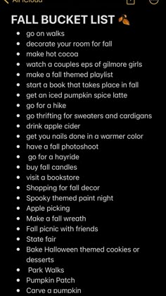 the fall bucket list is shown in black