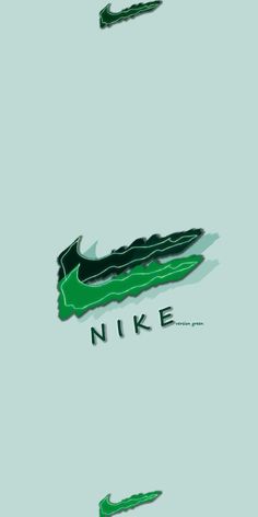 the nike logo is shown in green and black on a light blue background with an arrow above it