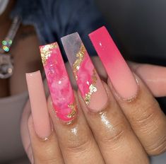 Cute Coffin Long Nails, Sweetest Day Nail Ideas, Black Nail Sets Coffin, Pink And Yellow Acrylics, Cute Nails Acrylic Summer Pink, Cute Acrylic Nail Designs Medium Length Square, Nail Designs For Long Square Nails, Pink Dope Nails, Be Achy Nails