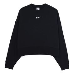 (WMNS) Nike Sportswear Collection Essentials DJ7666-010 (Women's/Round Neck) Affordable Nike Sporty Sweatshirt, Black Sweatshirt For Sports, Sports Tops For Fall, Nike Sporty Sweatshirt For Sports, Sporty Nike Sweatshirt For Workout, Fall Workout Sweatshirt, Nike Womens Crewneck, Nike Sporty Sweatshirt For Workout, Black Nike Sweatshirt Women