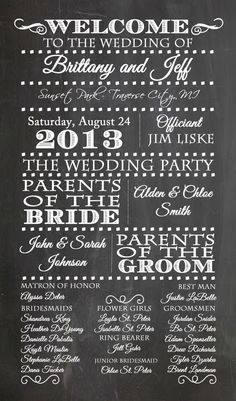 a chalkboard sign that says welcome to the bride and groom, with wedding dates on it